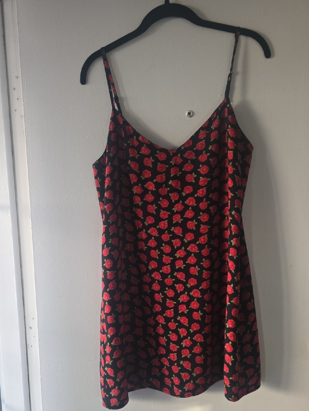 Reformation Black Mini Dress with Red Rose Print